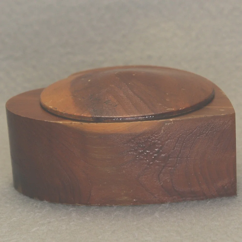 Handmade Heart Trinket Box Cedar Wood Brown Swivel Lid Signed Folk Art Gift